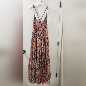 Floral Sleeveless‎ Dress - Pink and Black